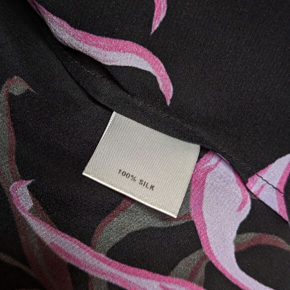 Tucker NYC Off the Shoulder Long Top Black Coconut Palms Crepe de Chine Silk Top - Picture 5 of 8